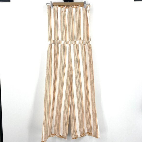 Anthropologie Cloth & Stone Vertical Stripe Strapless Cropped Jumpsuit XS Boho - Picture 2 of 8